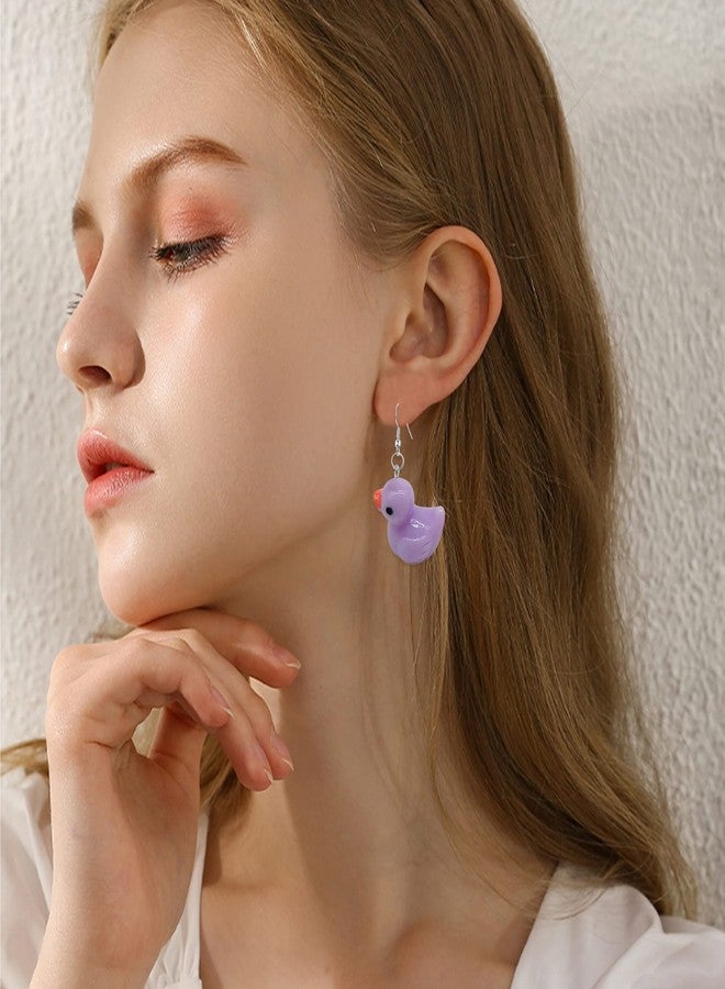 Anmpab 5 Pairs Weird Rein Cute Yellow Duck Drop Earring Necklace Set Funny Kawaii for Women Jewelry Lovely Duck Animal Dangle Earring Set Statement (5 Pairs Duck- White+Yellow+Pink+Green+Violet) - Image 2